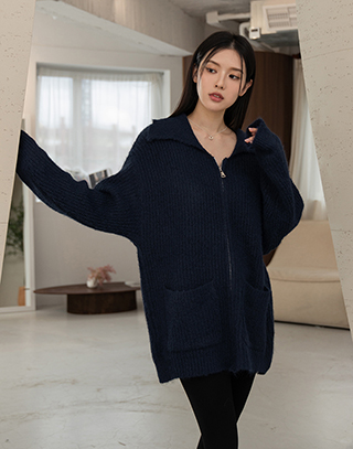 氣質柔光翻領針織外套