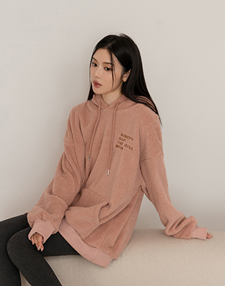 跳色字母繡絨絨連帽上衣