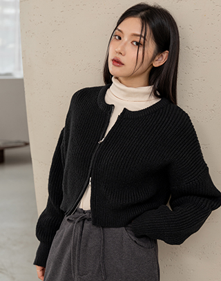 時髦粗針織拉鍊外套