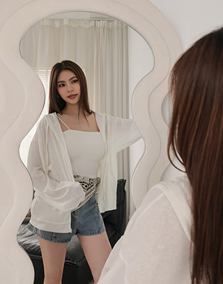 花紗色棉感連帽外套