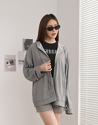 花紗色棉感連帽外套