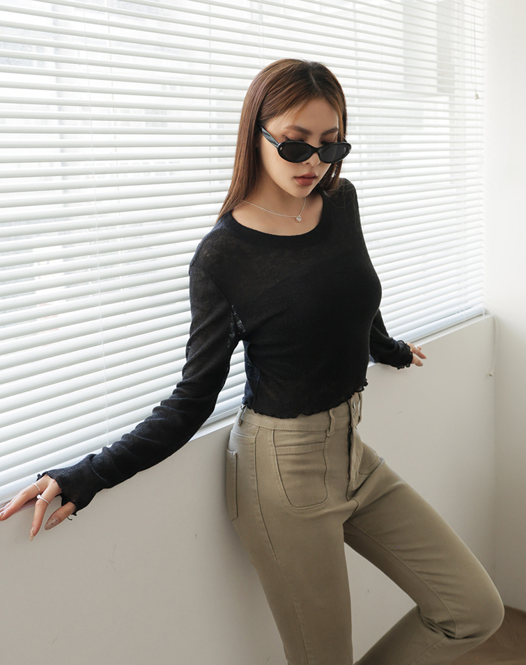 雲朵輕織木耳捲長袖上衣