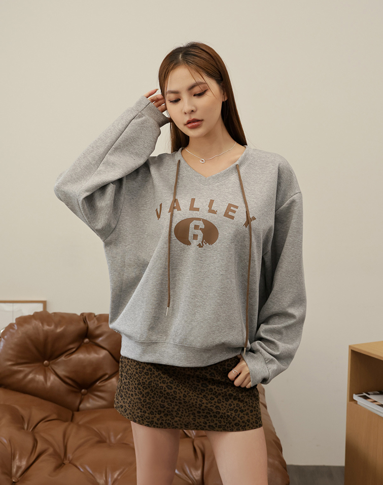 美式印花抽繩長袖上衣