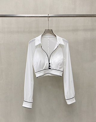 黑白語調翻領雪紡上衣