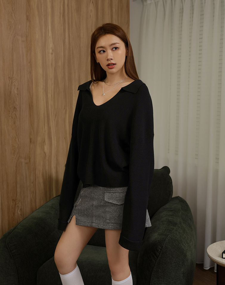 知性細條翻領上衣