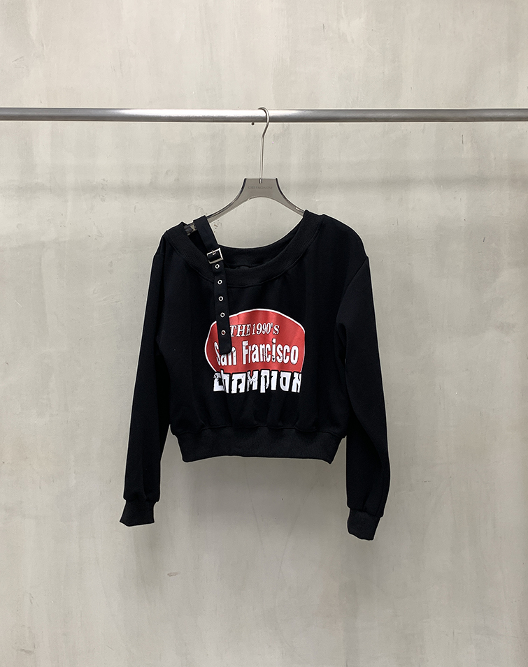 街頭印花不對稱吊帶上衣