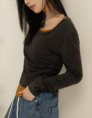 層次感假兩件圓領上衣