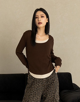 層次感假兩件圓領上衣