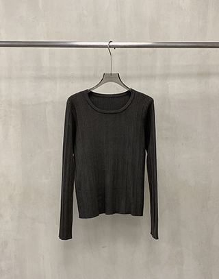 混織條紋圓領針織上衣