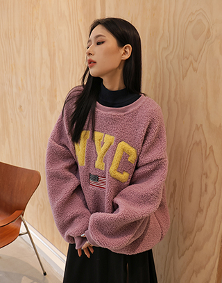 校園風字母搖粒絨長袖T