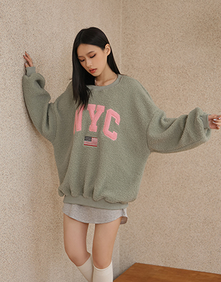 校園風字母搖粒絨長袖T