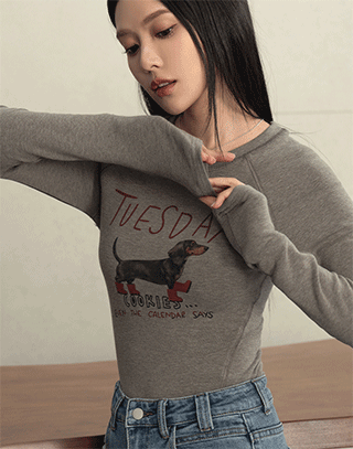 臘腸狗狗修身剪裁長袖上衣