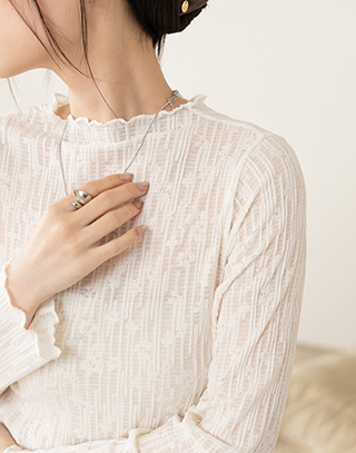 立體樹紋彈性小立領打底衣