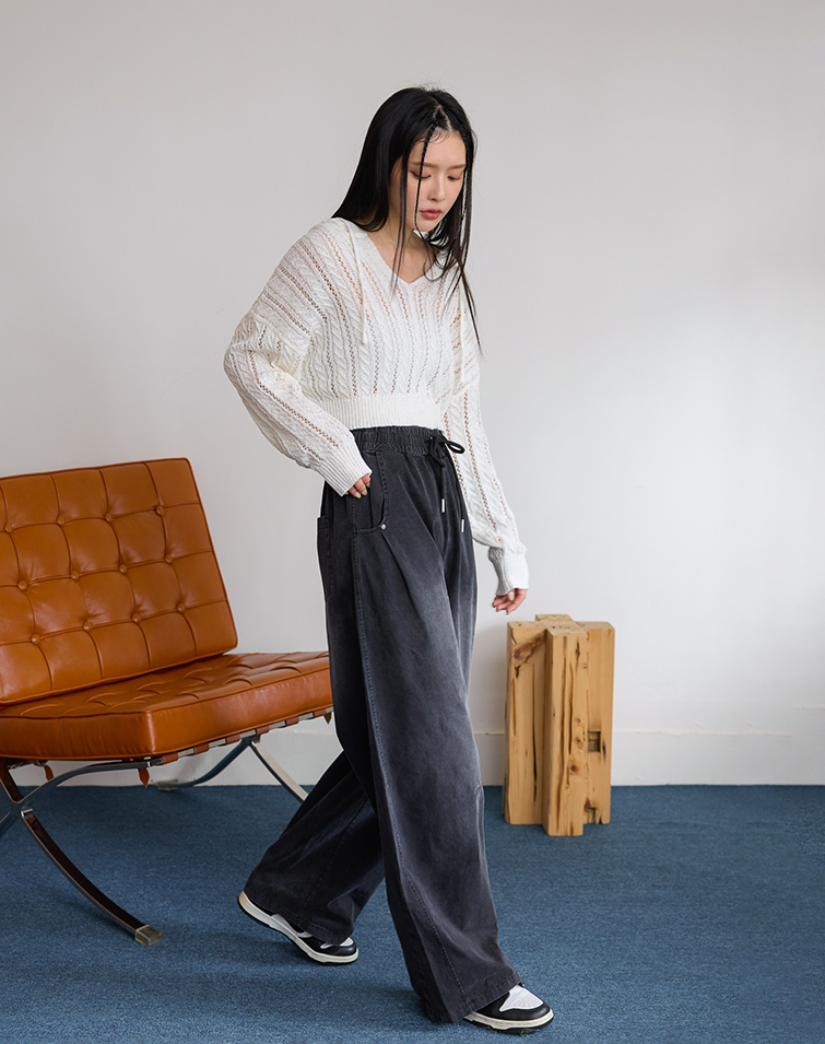 簡約抽繩收腰長褲