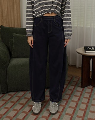 極簡風跳色鬆緊長褲