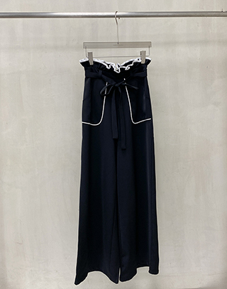 黑白語調花苞綁帶寬褲