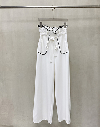 黑白語調花苞綁帶寬褲