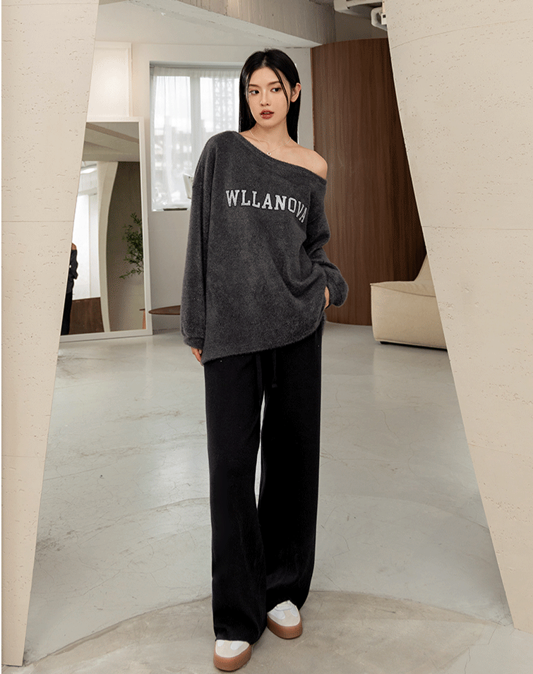 修身顯瘦絨感收腰寬褲