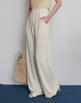 慵懶感羅紋綁腰長褲