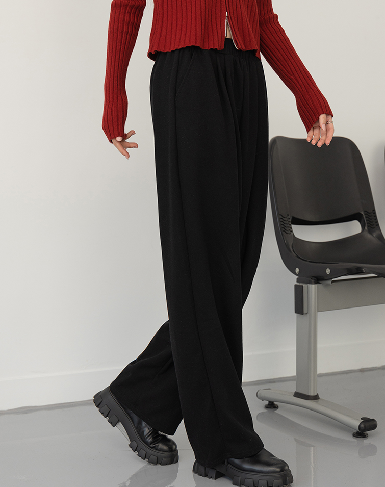 慵懶蜜桃絨鬆緊收腰長褲