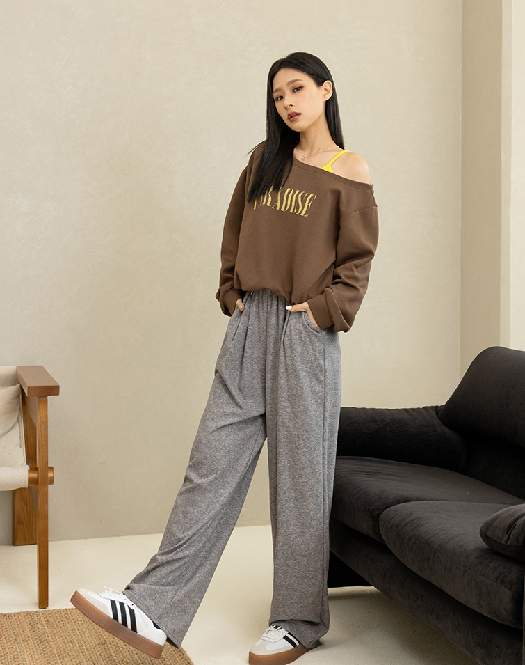 鬆弛感休閒抽繩棉褲