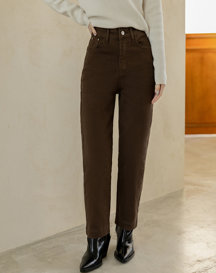 水洗彈力直筒牛仔長褲