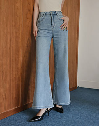 彈力洗水微喇叭牛仔褲