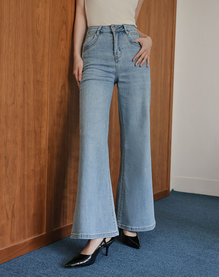 彈力洗水微喇叭牛仔褲