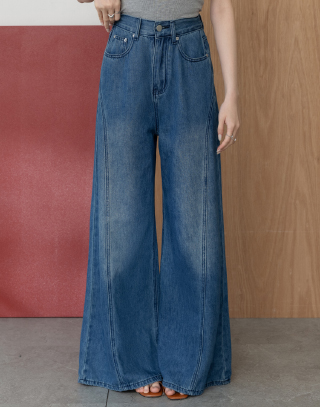 梨形掰掰洗水牛仔寬褲