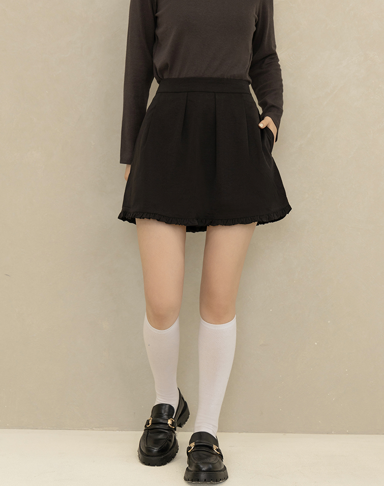 時尚抓褶荷葉層次短裙