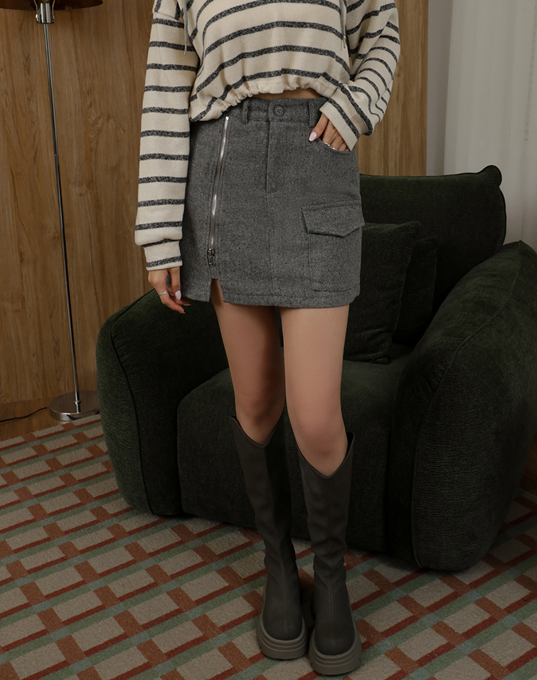 摩登感花紗拉鍊短裙