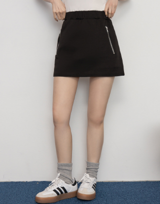 羽彈棉拉鍊造型修腿短裙