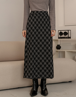 秋日格紋呢料長裙