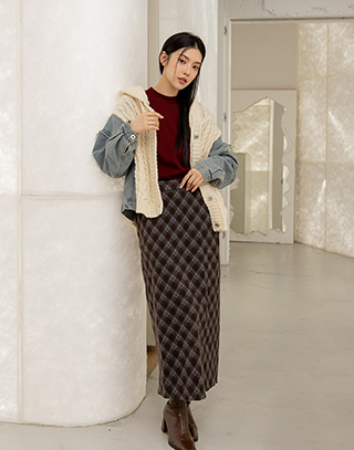 秋日格紋呢料長裙