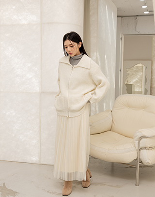 柔光雙面網紗抓皺長裙