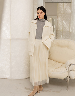 雙面網紗層次壓摺長裙