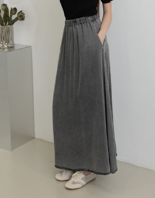 水洗感鬆緊收腰長裙