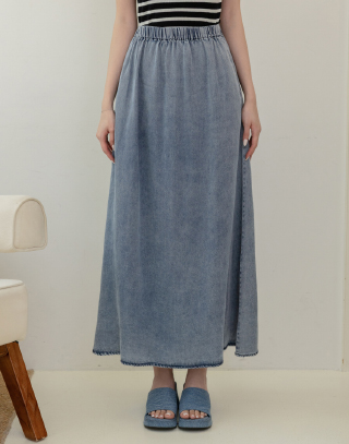 水洗感鬆緊收腰長裙