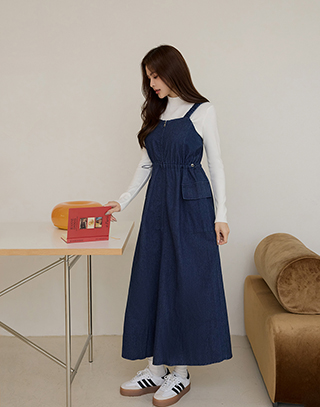 時尚拉鍊水洗牛仔連身裙