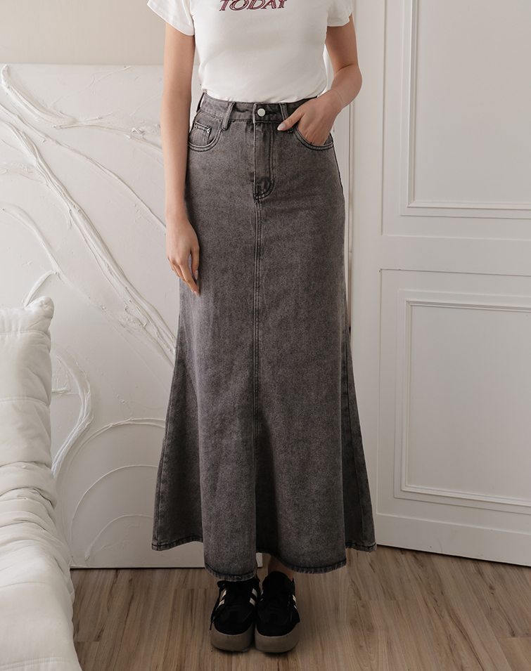 刷白感單寧魚尾長裙